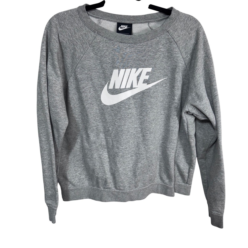 Nike‎ Women's Gray Logo Sweatshirt Rally Crewneck Pullover Athletic Casual Large